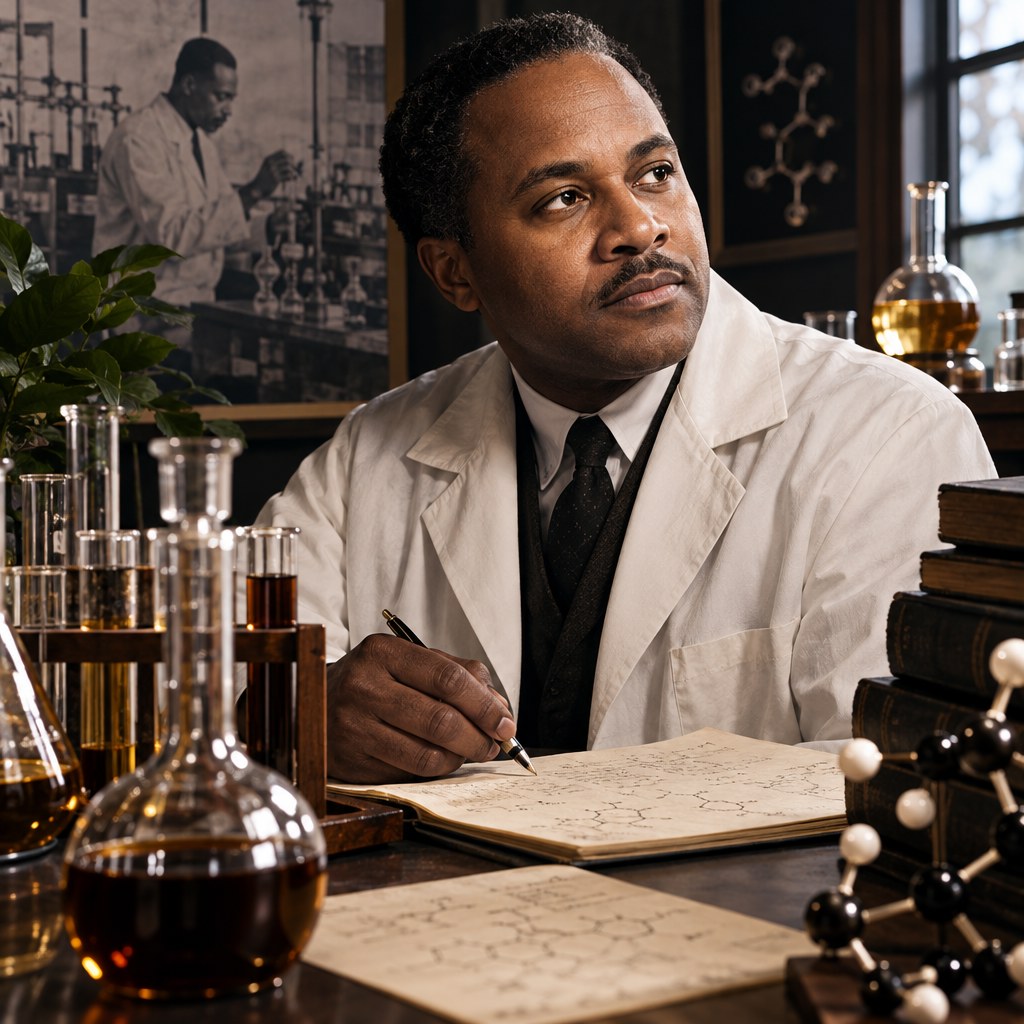 Illustration honoring chemist Percy Julian and his scientific legacy