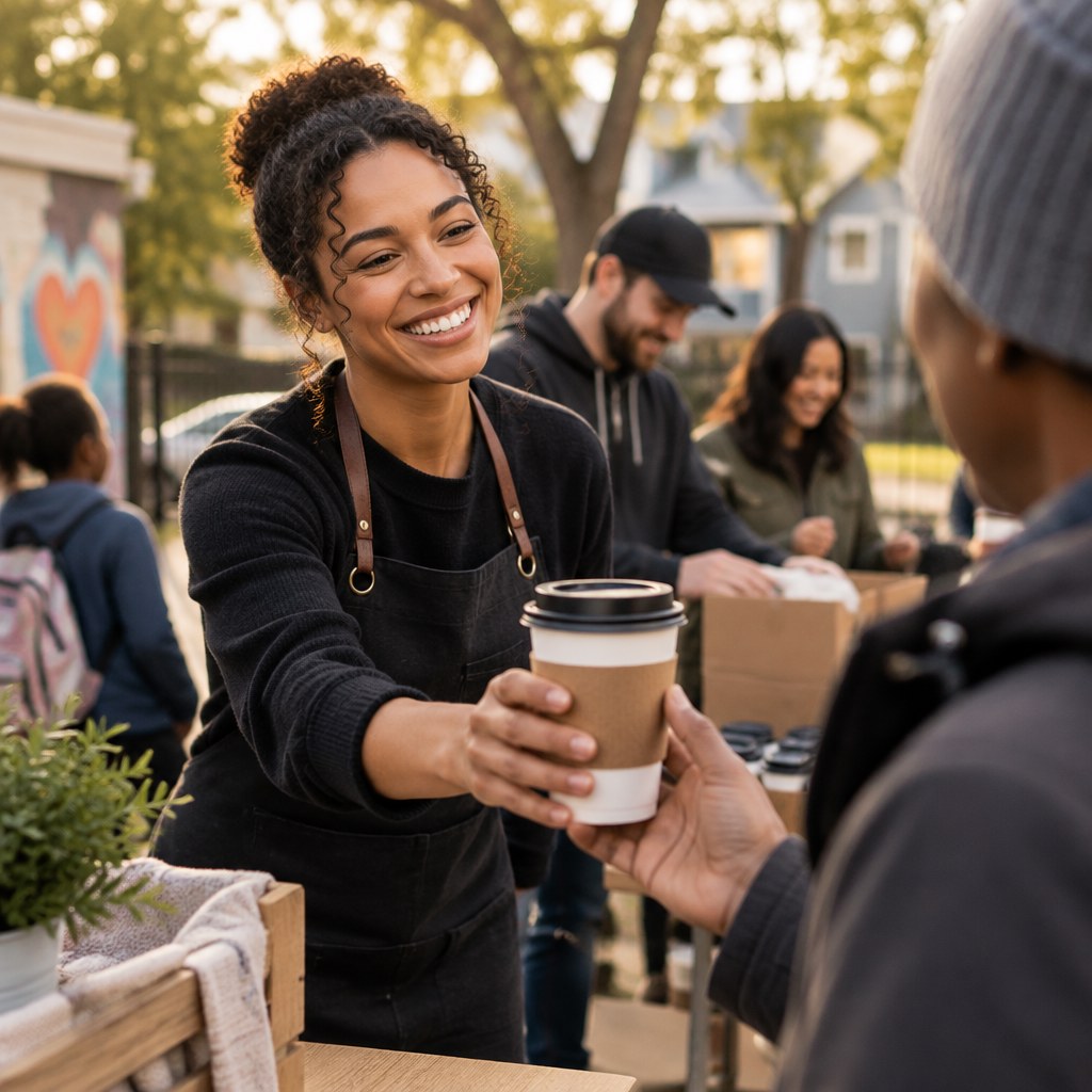 Coffee and community giving concept for The Charitable Cup program